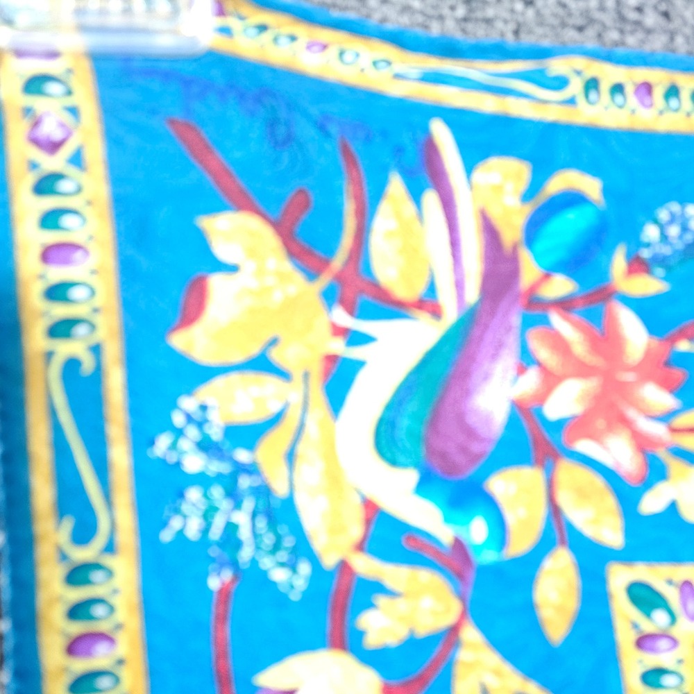 Vtg 100% Silk Square Scarf Blue Floral Bird Print Made Italy 32" Pierre Cardin